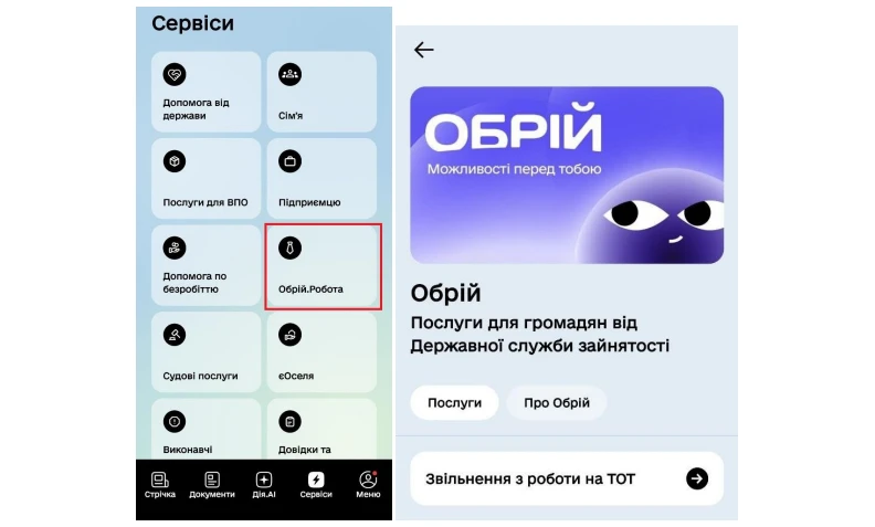 основне зображення для «Обрій.Робота» вже у «Дії»: які ще послуги планують перевести в «Дію» до кінця 2026 року